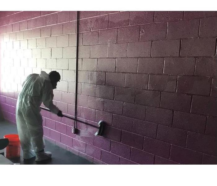 SERVPRO professional pathogen deep cleaning a wall 