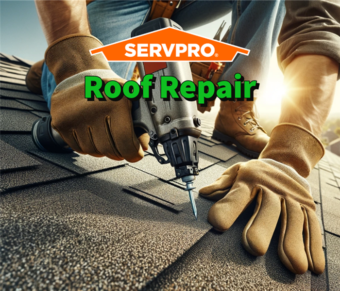 A SERVPRO professional performing a roof repair to a Fulton County home. 